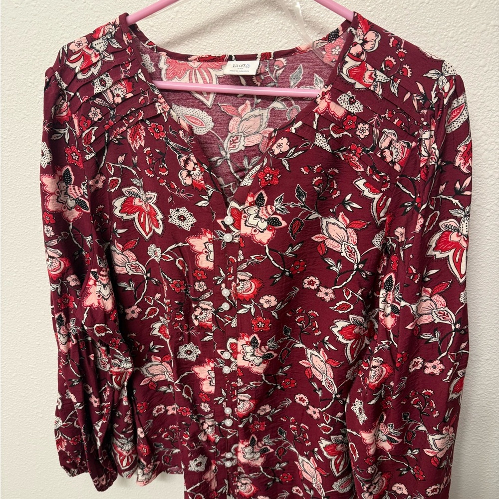 Croft & Barrow Burgundy Floral Blouse